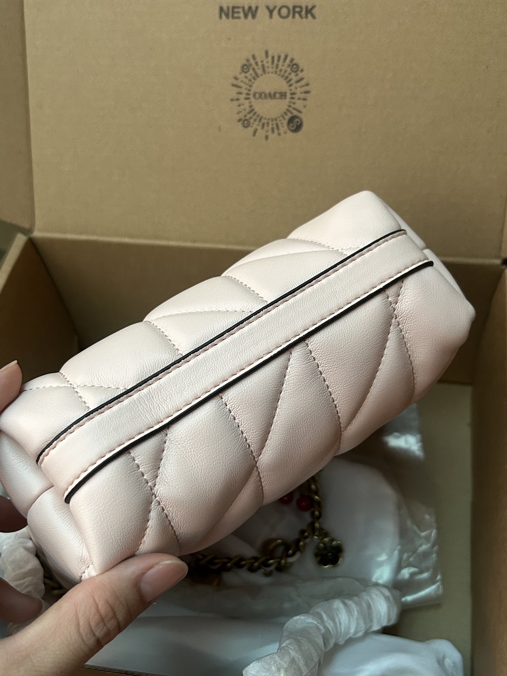 Coach Light Pink Quilted Leather Mini Bucket Bag With Cherry Charm - Picture 7 of 9